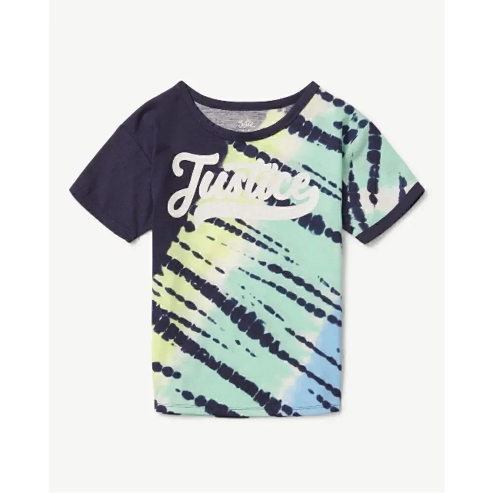 Justice Girls Tie Dye Ringer Short Sleeve T-Shirt, Size L